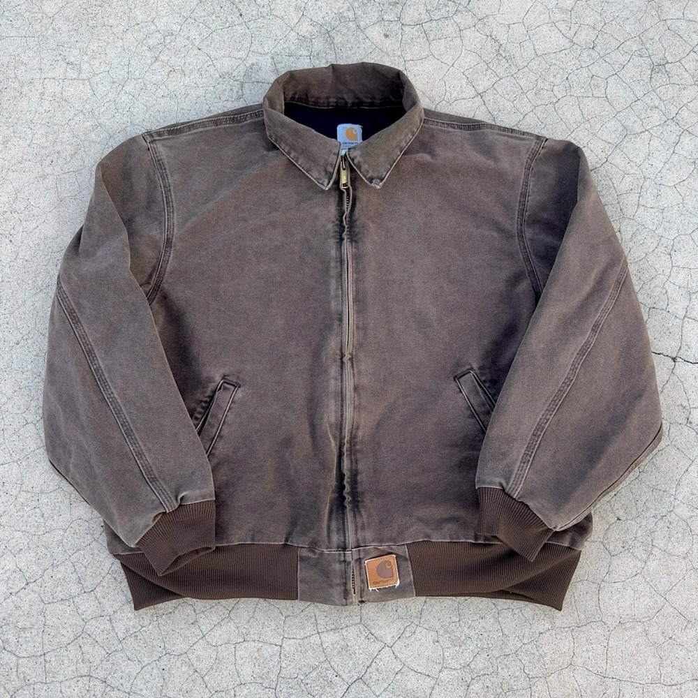 VTG Carhartt J102 CHT Sandstone Jacket Duck Bomber Chestnut Brown Coat Men's 2XL